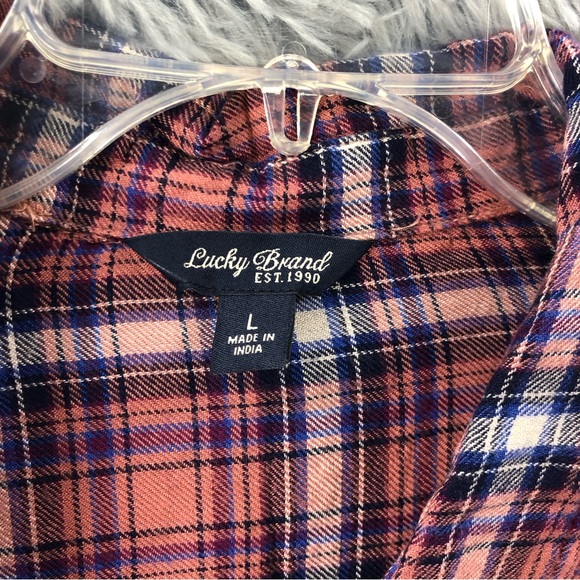 Lucky Brand Shirt Womens Large Checkered Plaid Button Up Back Button - Picture 3 of 10